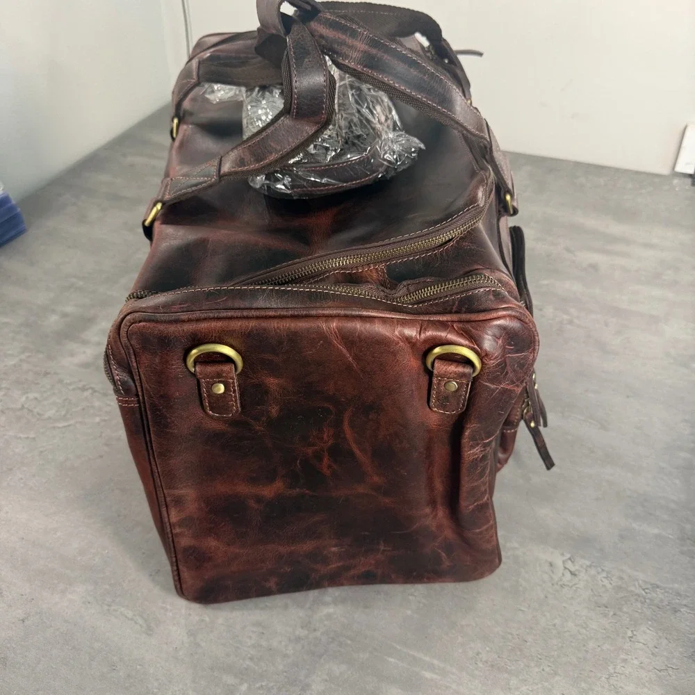 Denver Leather Craft Buffalo Duffel Large Brown Distressed Travel Weekend Bag
